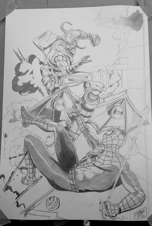 Spider-Man vs. Green Goblin – Original Pencil Artwork (A3 Bristol Board)